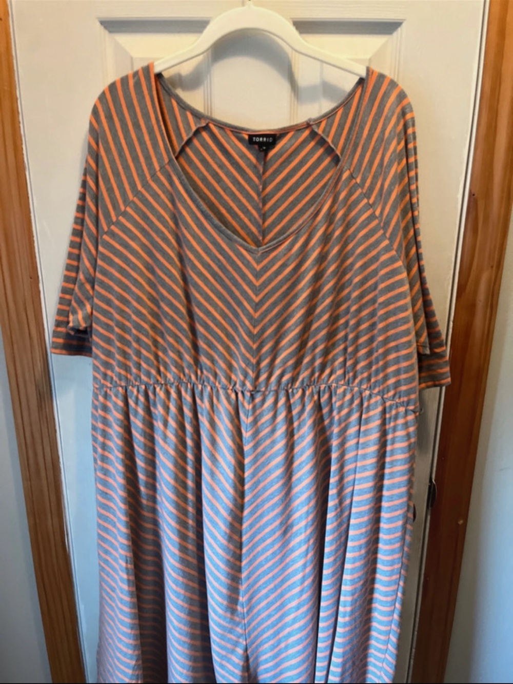 Torrid Orange and Gray Striped V-Neck Midi Dress